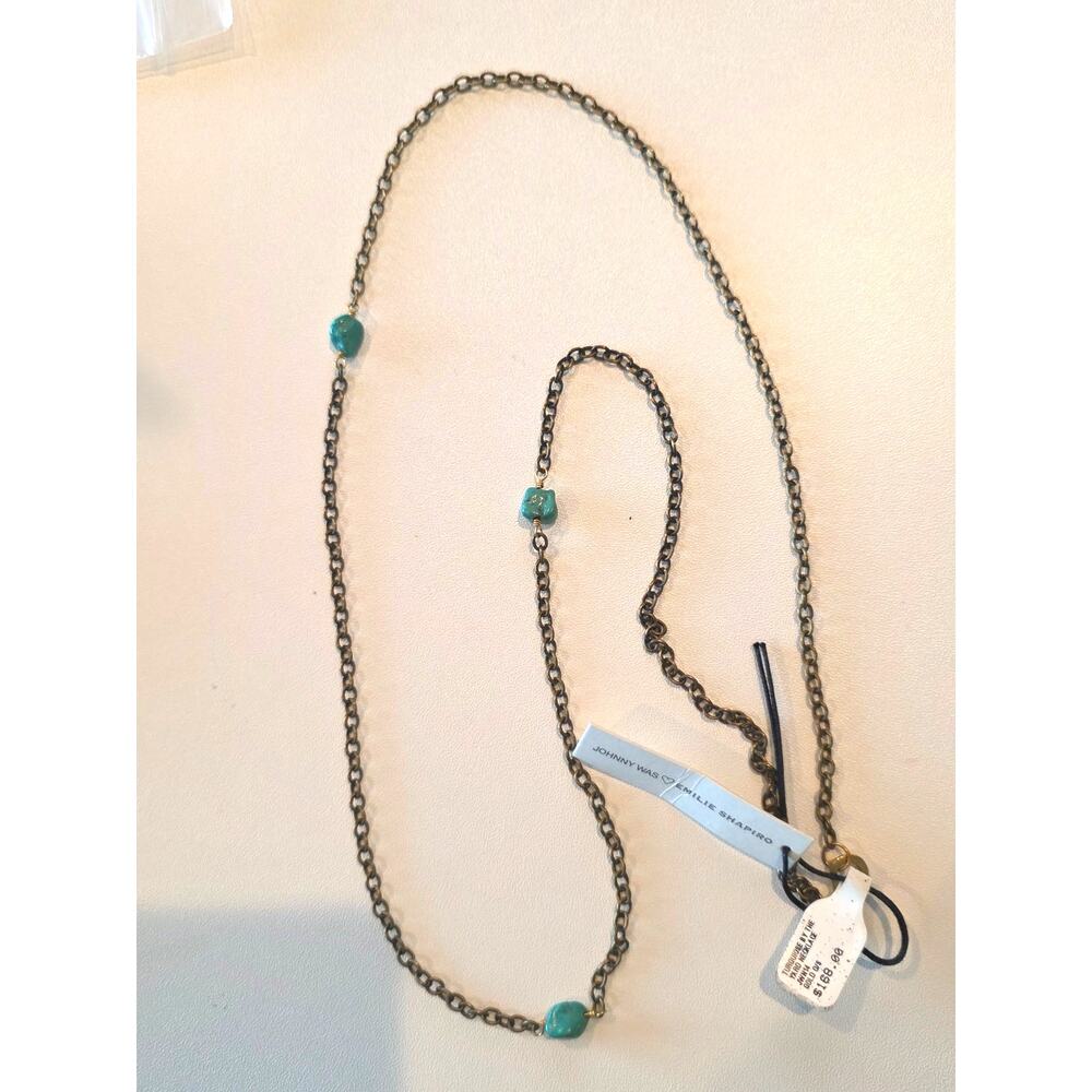 NWT JOHNNY WAS EMILIE SHAPIRO Goldtone turquoise by the yard chain hook necklace